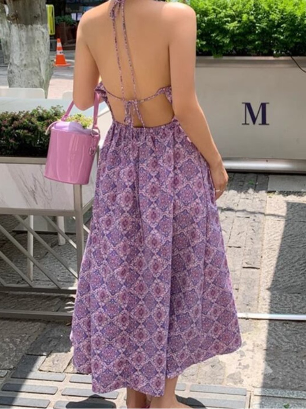 Mango Lavender Patterned Midi Dress - Spaghetti Strap - Picture 2 of 8